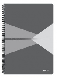 Spirálfüzet, A4, kockás, 90 lap, laminált karton borító, LEITZ "Office", szürke